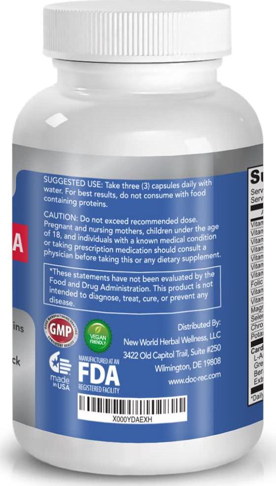 Doctor Recommended L-Arginine Supplement Supports Muscle Mass Improves Blood Flow Nitric Acid Precursor Blended with Vitamins and Cardio Support Ingredients 100% Vegetarian Made in USA