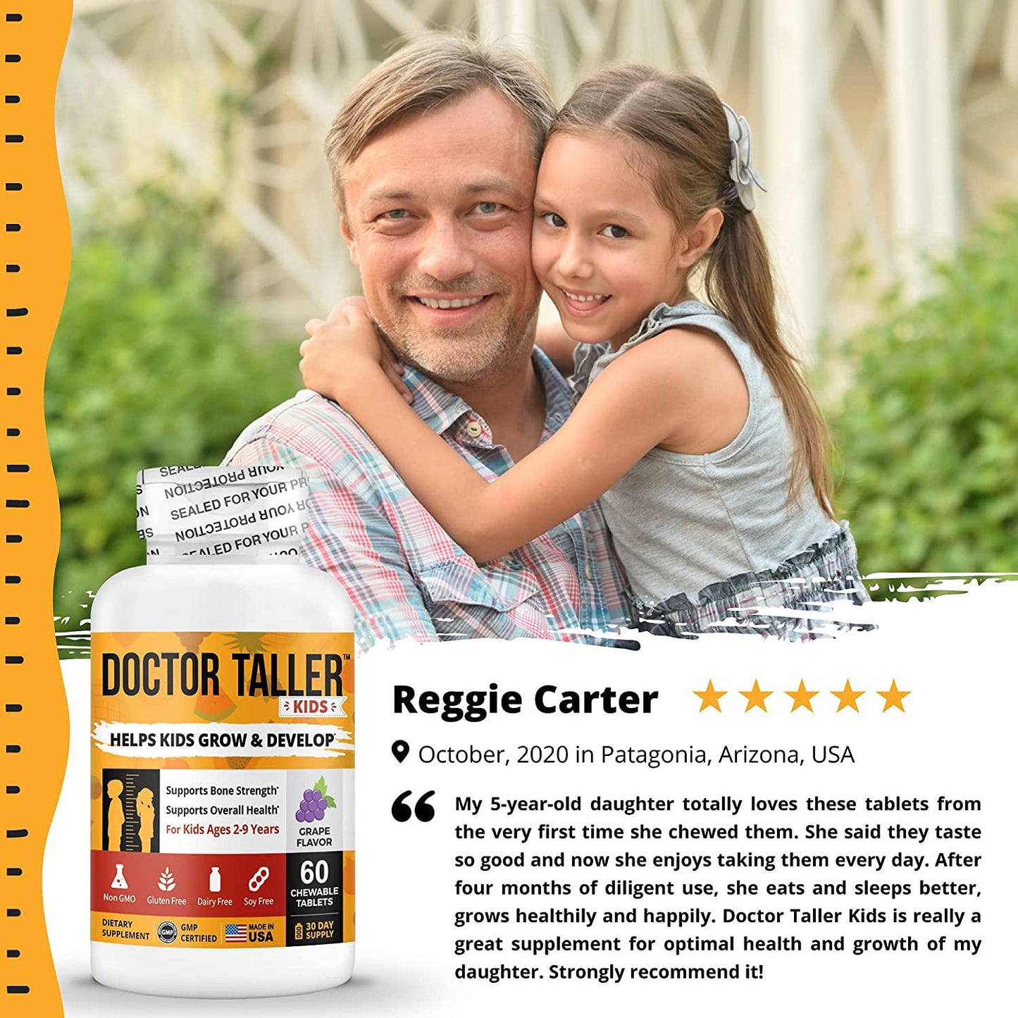 Doctor Taller Kids - Support Healthy Growth of Kids with Multivitamins and Multiminerals - for Kids Ages 2 to 9 - Grape Flavor - 60 Vegan Chewable Tablets