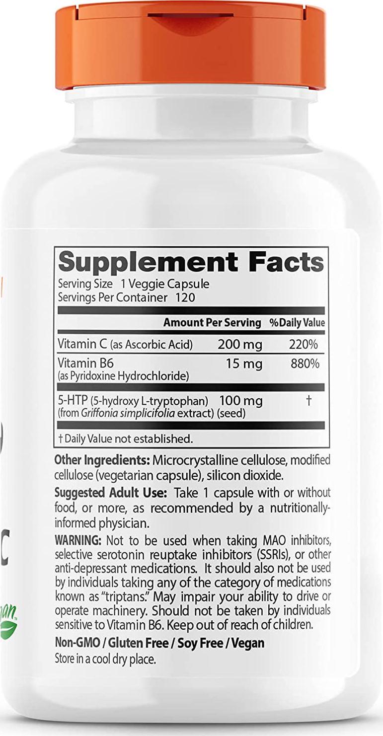Doctor's Best 5-HTP Enhanced with Vitamins B6 and C, Non-GMO, Vegan, Gluten and Soy Free, 120 Count