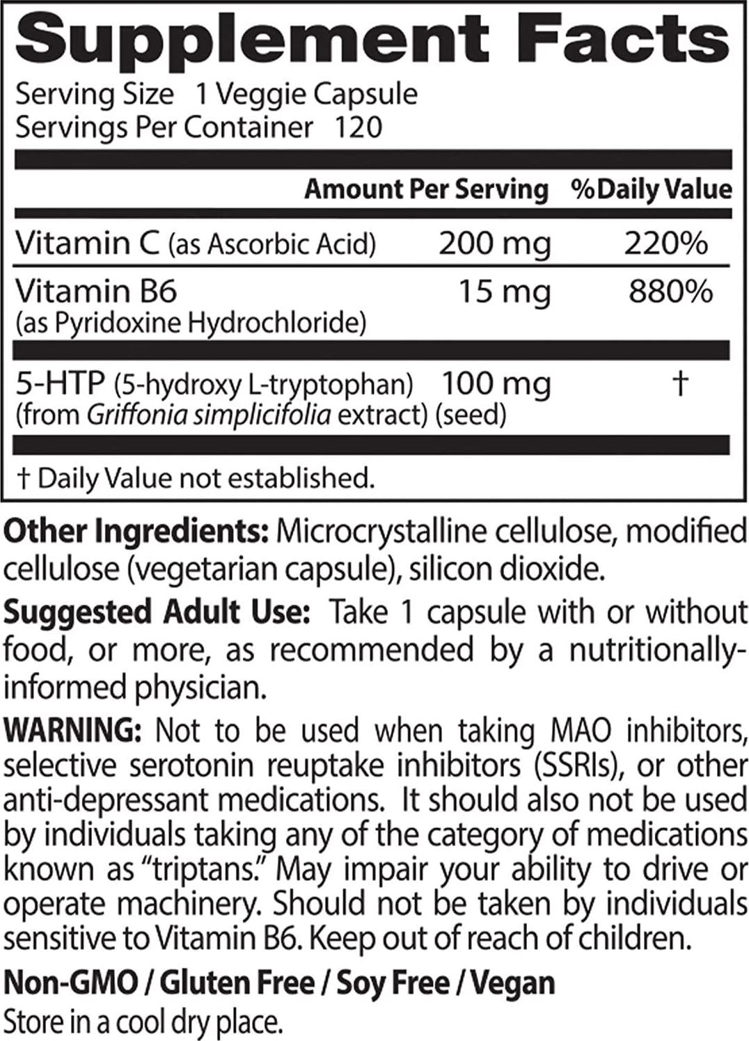 Doctor's Best 5-HTP Enhanced with Vitamins B6 and C, Non-GMO, Vegan, Gluten and Soy Free, 120 Count