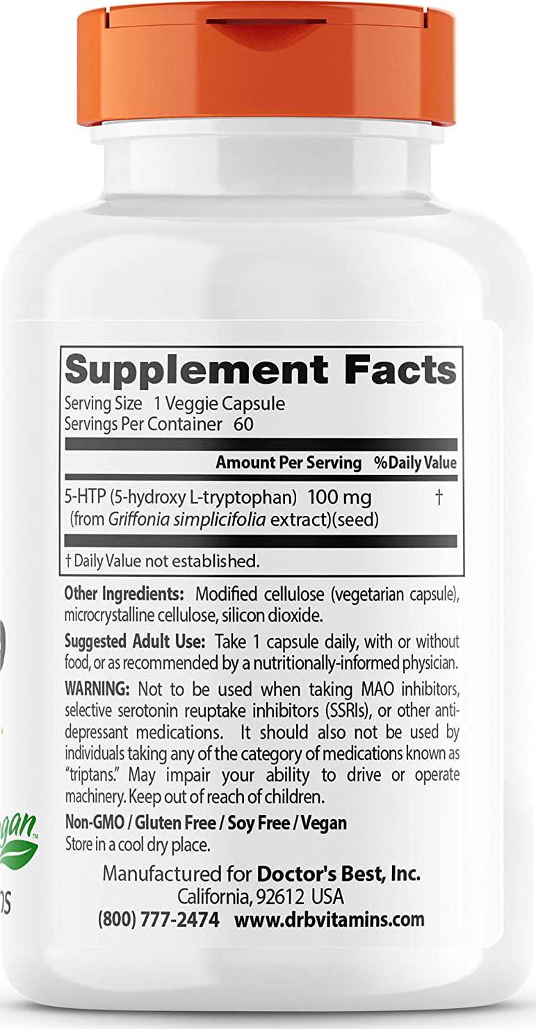 Doctor's Best 5-Htp Non-GMO, Vegan, Gluten Free, Soy Free, 100 Mg, 60 Veggie Caps