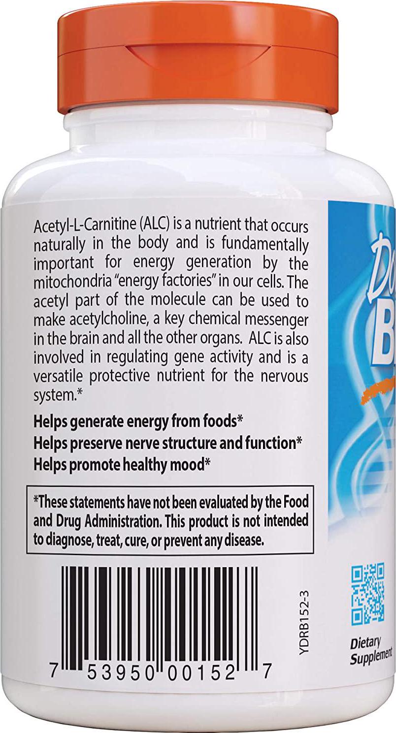 Doctor's Best Acetyl L-Carnitine, Help Boost Energy Production, Support Memory/Focus, Mood, Non-GMO, Vegan, Gluten Free, 120 Count (Pack of 1) (DRB-00152)