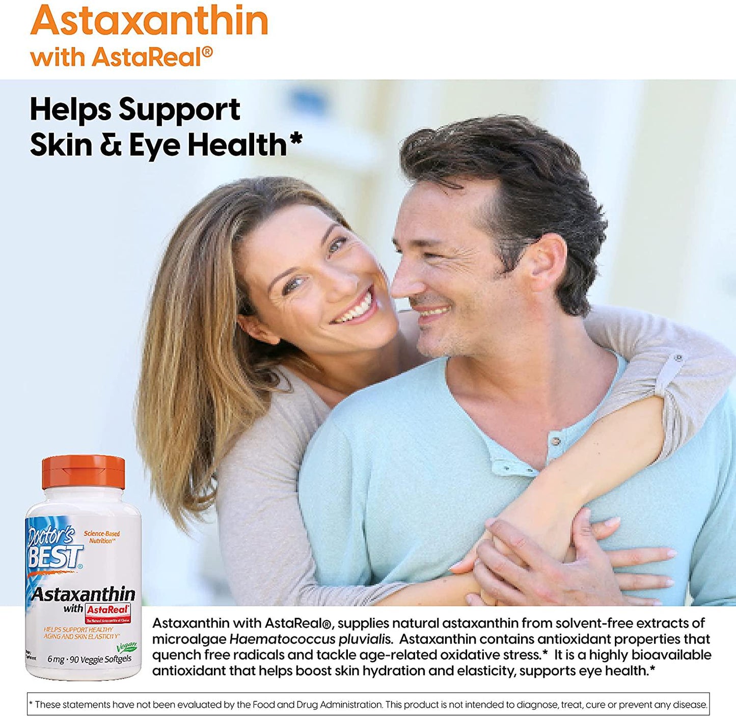 Doctor's Best Astaxanthin, Non-GMO, Gluten Free, Vegan, Soy Free, Powerful Antioxidant, 6 mg, 90 Veggie Softgels