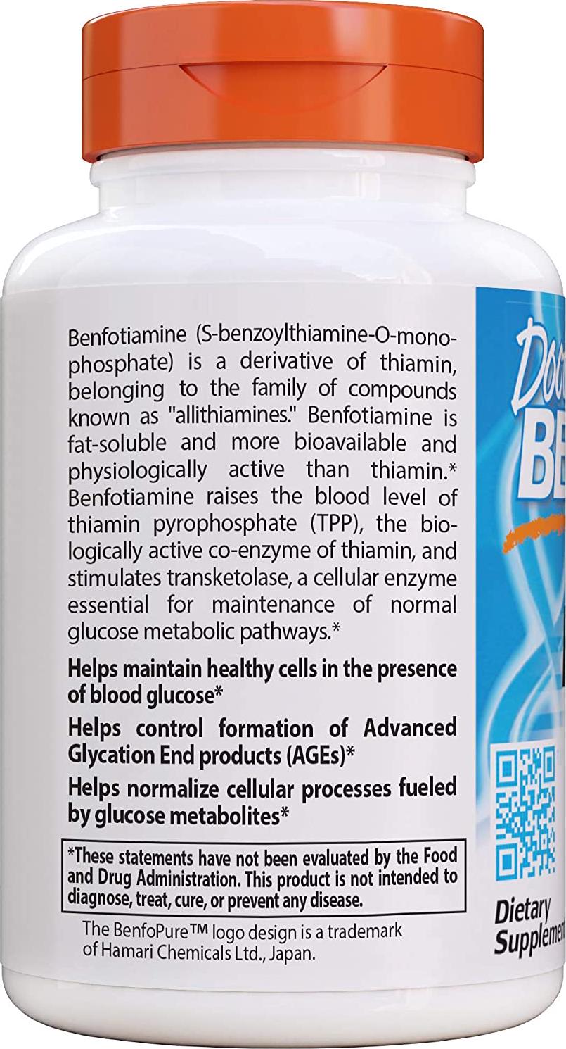 Doctor's Best Benfotiamine, Non-GMO, Vegan, Gluten Free, Soy Free, Helps Maintain Blood Sugar Levels, 300 mg, 60 Veggie Caps (DRB-00270)