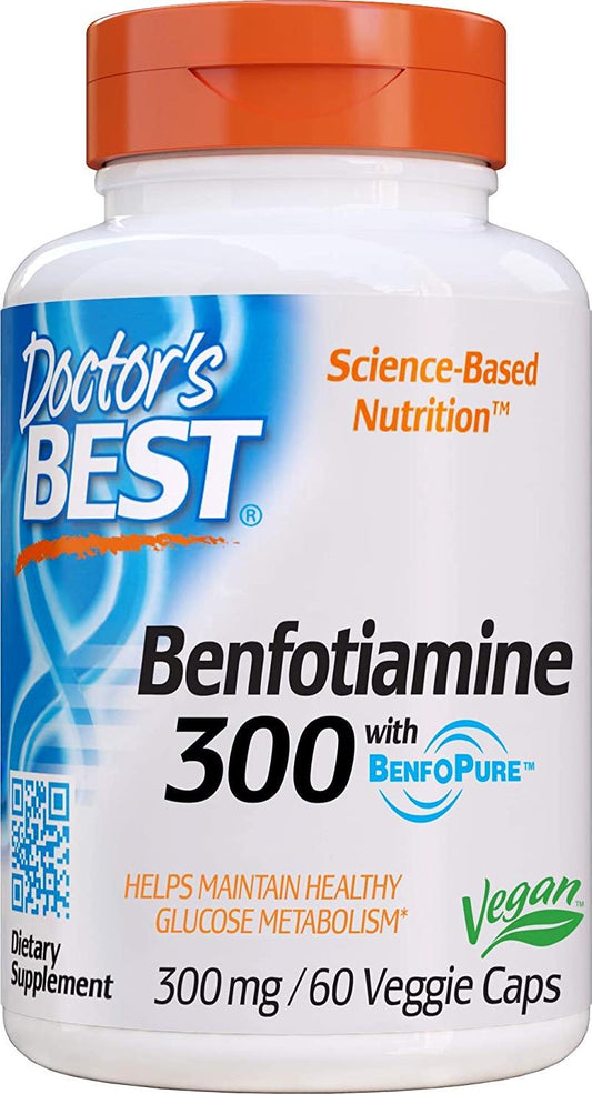 Doctor's Best Benfotiamine, Non-GMO, Vegan, Gluten Free, Soy Free, Helps Maintain Blood Sugar Levels, 300 mg, 60 Veggie Caps (DRB-00270)