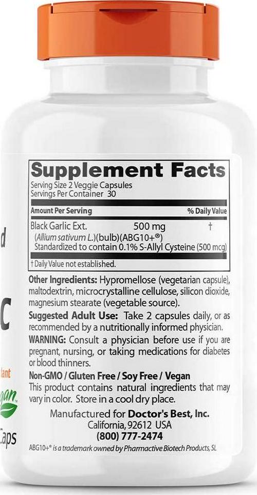 Doctor's Best Black Garlic Extract ABG10+ 250mg Supports Healthy Blood Pressure Cholesterol Boost Immunity Potent Antioxidant, 60 Count