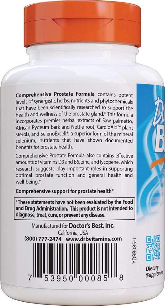 Doctor's Best Comprehensive Prostate Formula - Saw Palmetto, African Pygeum Bark, Nettle Root, CardioAid, and SelenoExcell - Prostate Support and Urinary Health, 120 Count