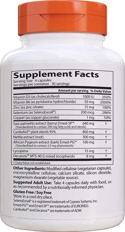 Doctor's Best Comprehensive Prostate Formula - Saw Palmetto, African Pygeum Bark, Nettle Root, CardioAid, and SelenoExcell - Prostate Support and Urinary Health, 120 Count