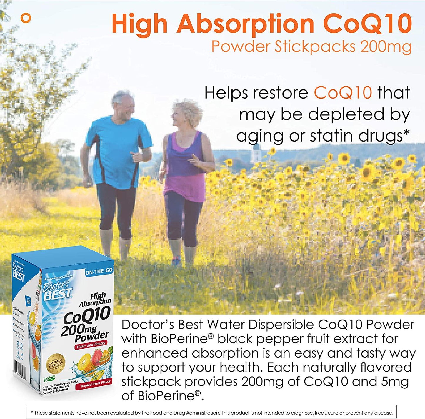 Doctor's Best Coq10 200mg Powder 30 Stick Packs, 4.7 Gram