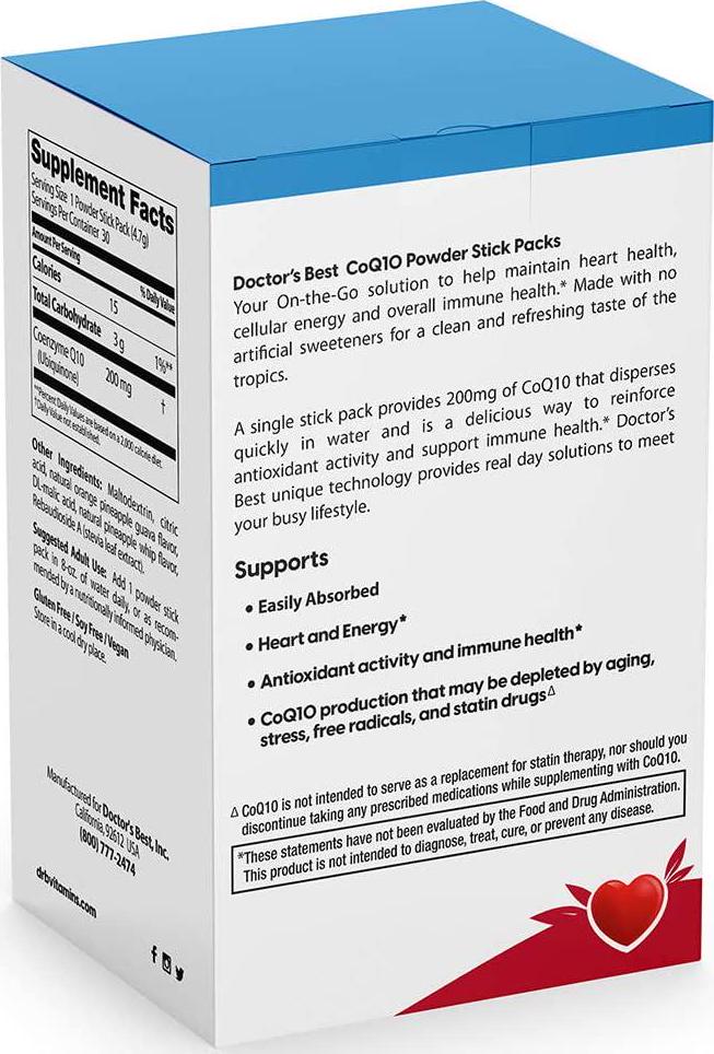 Doctor's Best Coq10 200mg Powder 30 Stick Packs, 4.7 Gram
