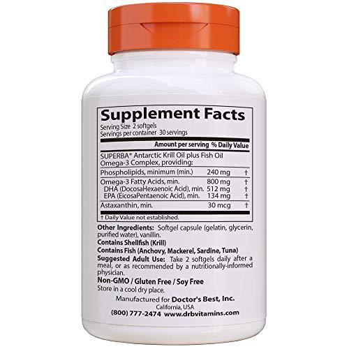 Doctor's Best Enhanced Superba Krill Plus with Omega 3s, 60 Count