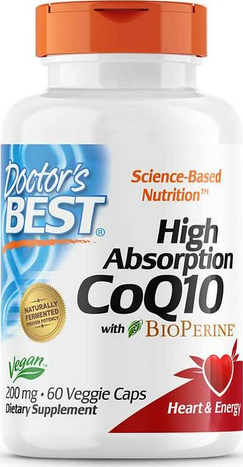 Doctor's Best High Absorption CoQ10 with BioPerine, Gluten Free, Naturally Fermented, Vegan, Heart Health and Energy Production, 200 mg 60 Veggie Caps