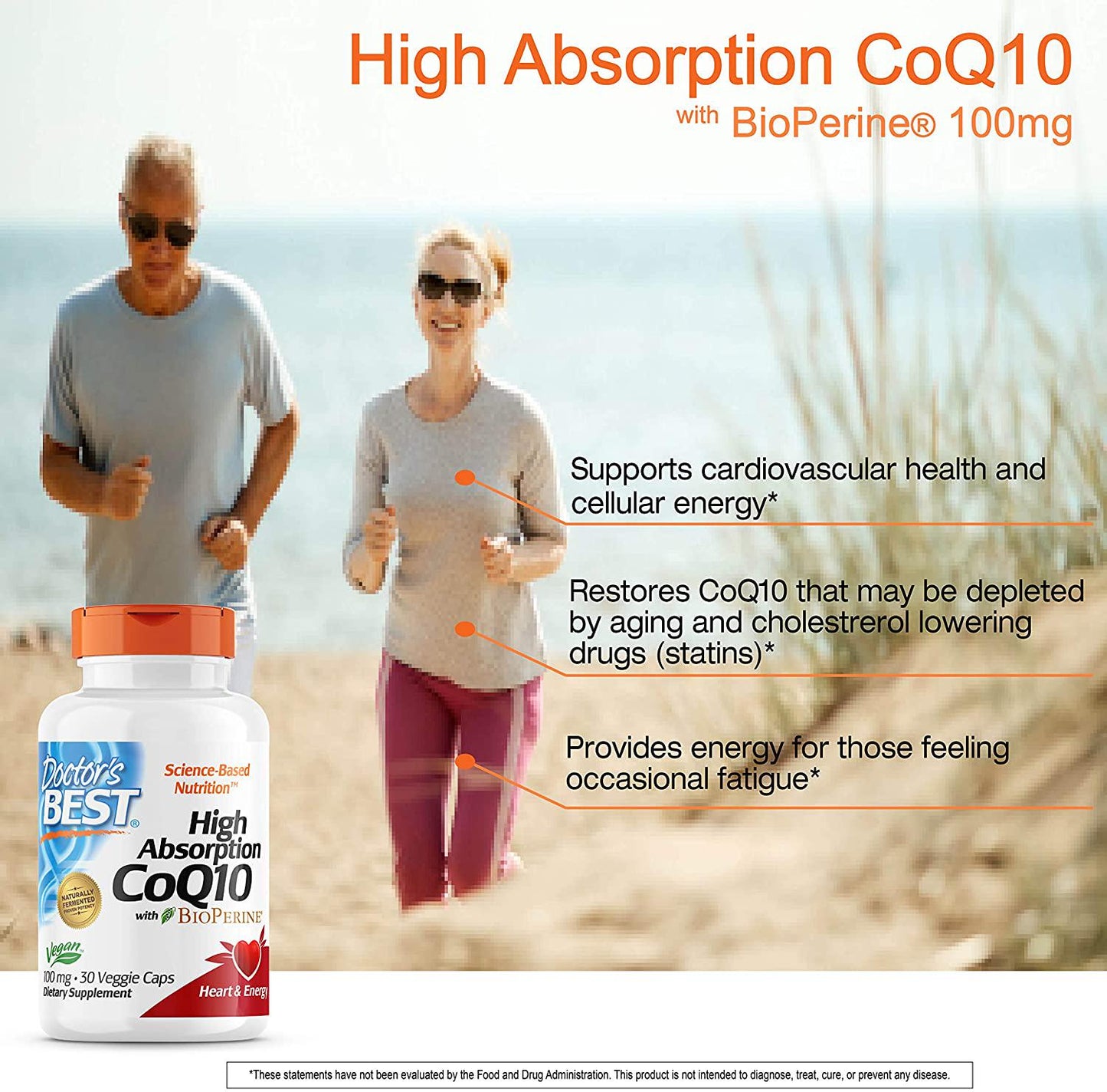 Doctor's Best High Absorption CoQ10 with BioPerine, Vegan, Gluten Free, Naturally Fermented, Heart Health and Energy Production, 100 mg 30 Veggie Caps