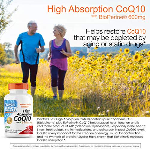 Doctor's Best High Absorption CoQ10 with BioPerine, Non-GMO, Vegan, Gluten Free, Naturally Fermented, Heart Health, Energy Production, 600 mg, 60 Count