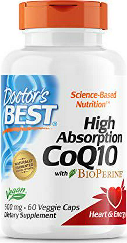 Doctor's Best High Absorption CoQ10 with BioPerine, Non-GMO, Vegan, Gluten Free, Naturally Fermented, Heart Health, Energy Production, 600 mg, 60 Count