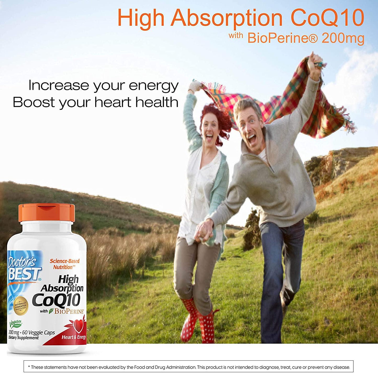 Doctor's Best High Absorption CoQ10 with BioPerine, Gluten Free, Naturally Fermented, Vegan, Heart Health and Energy Production, 200 mg 60 Veggie Caps