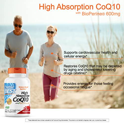 Doctor's Best High Absorption CoQ10 with BioPerine, Non-GMO, Vegan, Gluten Free, Naturally Fermented, Heart Health, Energy Production, 600 mg, 60 Count