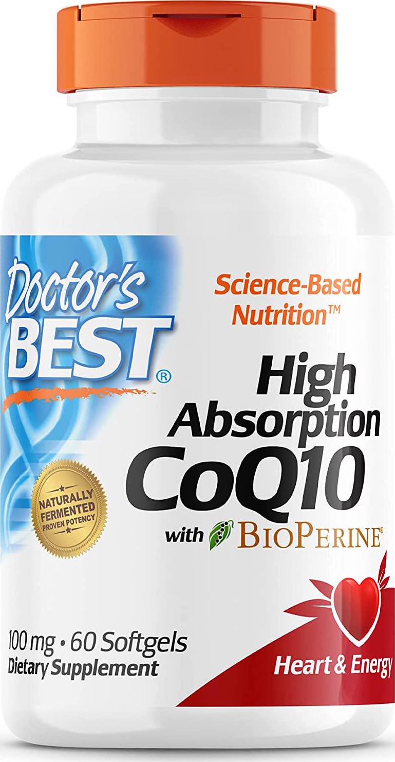 Doctor's Best High Absorption CoQ10 with BioPerine, Gluten Free Naturally Fermented, Heart Health and Energy Production, 100 mg, 60 SoFtgels