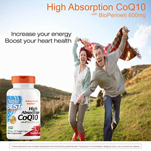Doctor's Best High Absorption CoQ10 with BioPerine, Non-GMO, Vegan, Gluten Free, Naturally Fermented, Heart Health, Energy Production, 600 mg, 60 Count
