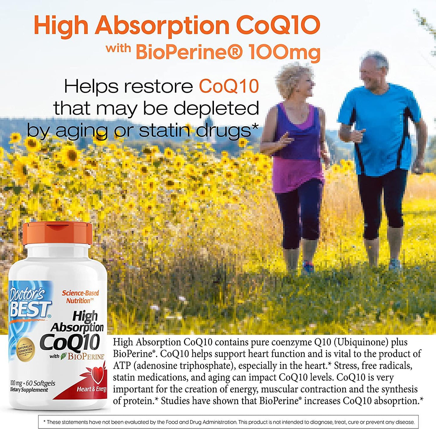 Doctor's Best High Absorption CoQ10 with BioPerine, Gluten Free Naturally Fermented, Heart Health and Energy Production, 100 mg, 60 SoFtgels