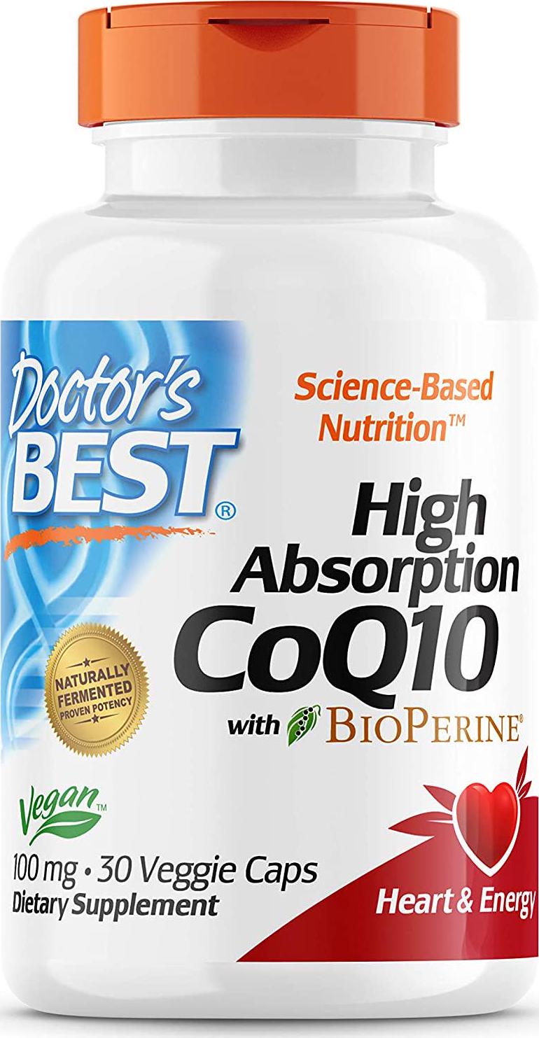 Doctor's Best High Absorption CoQ10 with BioPerine, Vegan, Gluten Free, Naturally Fermented, Heart Health and Energy Production, 100 mg 30 Veggie Caps