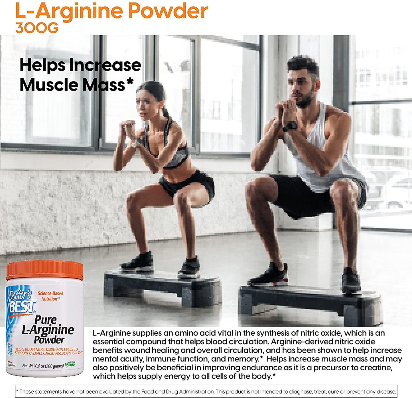 Doctor's Best L-Arginine Powder, Non-GMO, Vegan, Gluten Free, Soy Free, Helps Promote Muscle Growth, 300 Grams