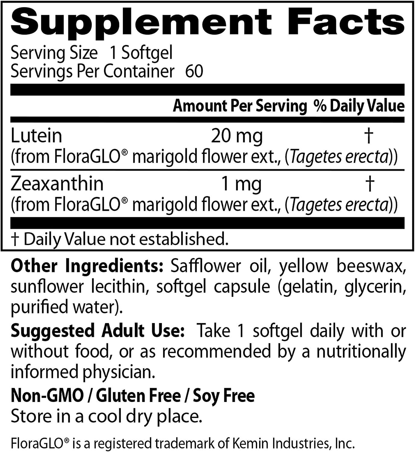 Doctor's Best Lutein mit FloraGLO, glutenfrei, Vision Support, 60 Softgelkapseln