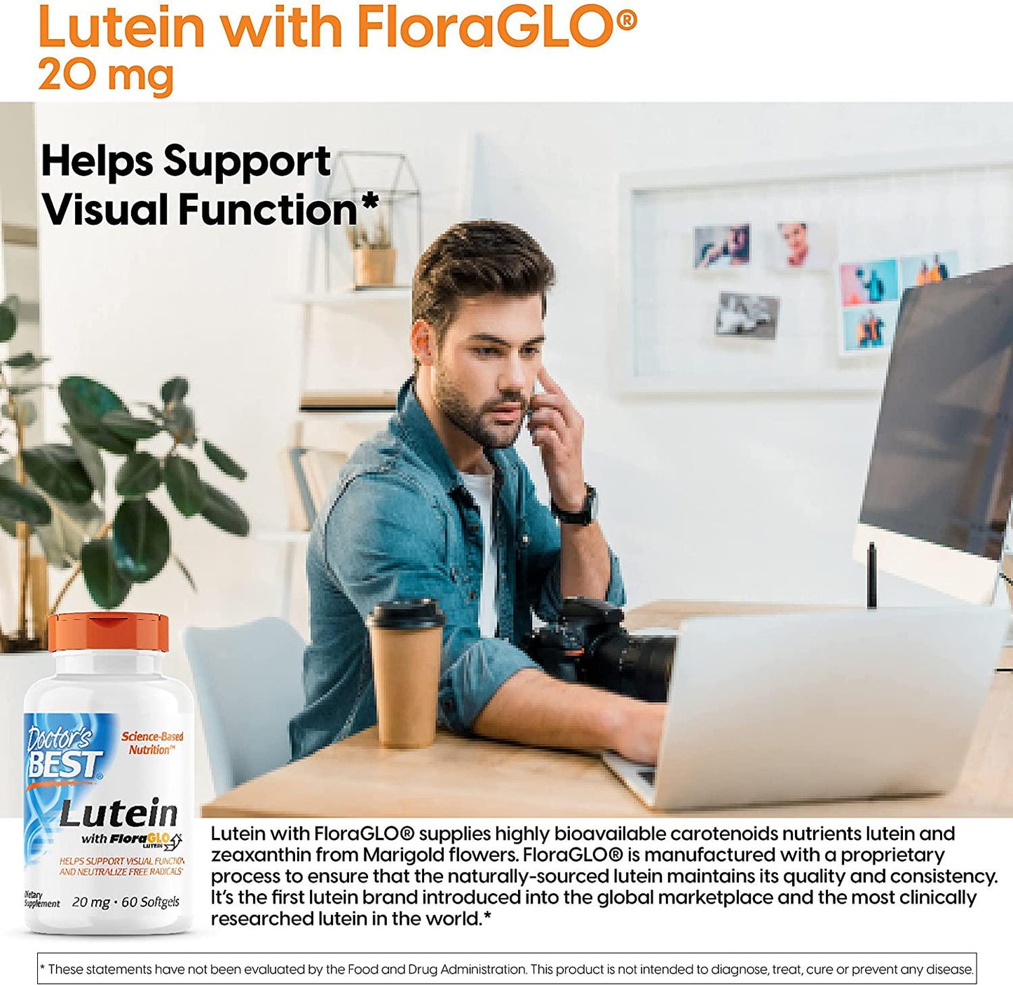 Doctor's Best Lutein mit FloraGLO, glutenfrei, Vision Support, 60 Softgelkapseln