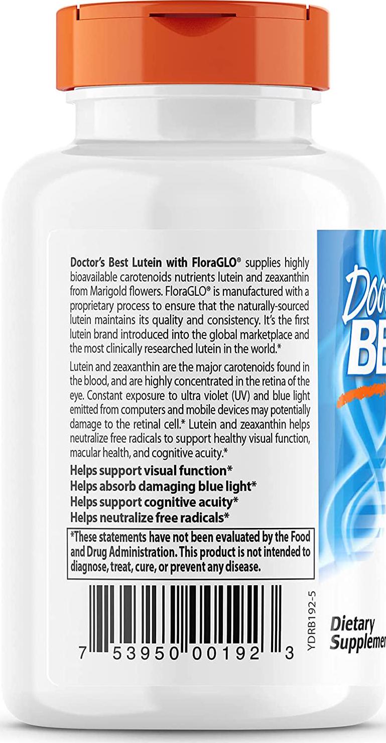 Doctor's Best Lutein mit FloraGLO, glutenfrei, Vision Support, 60 Softgelkapseln