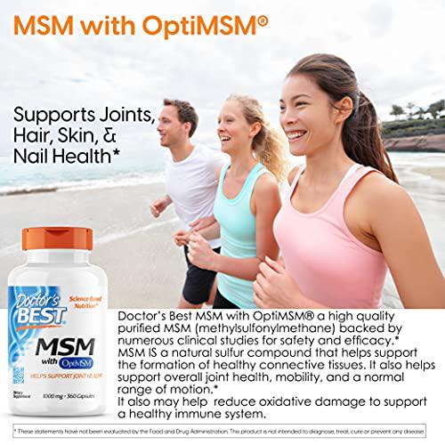 Doctor's Best MSM with OptiMSM, Joint Support, Immune System, Antioxidant and Protein-Building Role, Non-GMO, Gluten Free, 1000 mg, 360 Capsules