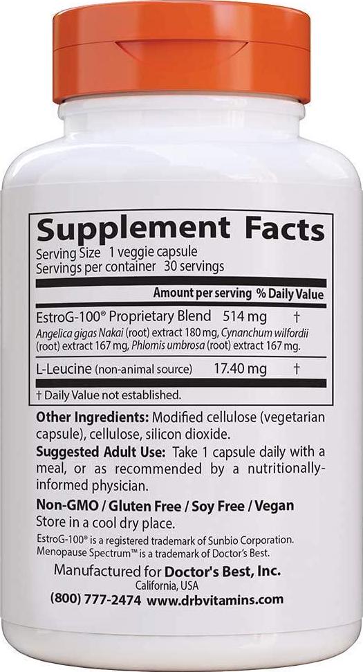Doctor's Best Menopause Spectrum with EstroG-100, Non-GMO, Vegan, Gluten Free, Soy Free, Veggie Caps, 30 Count