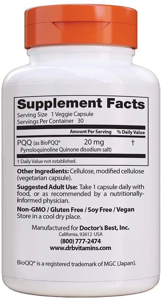Doctor's Best PQQ with BioPQQ, Non-GMO, Vegan, Gluten and Soy Free, 20 mg, 30 Count