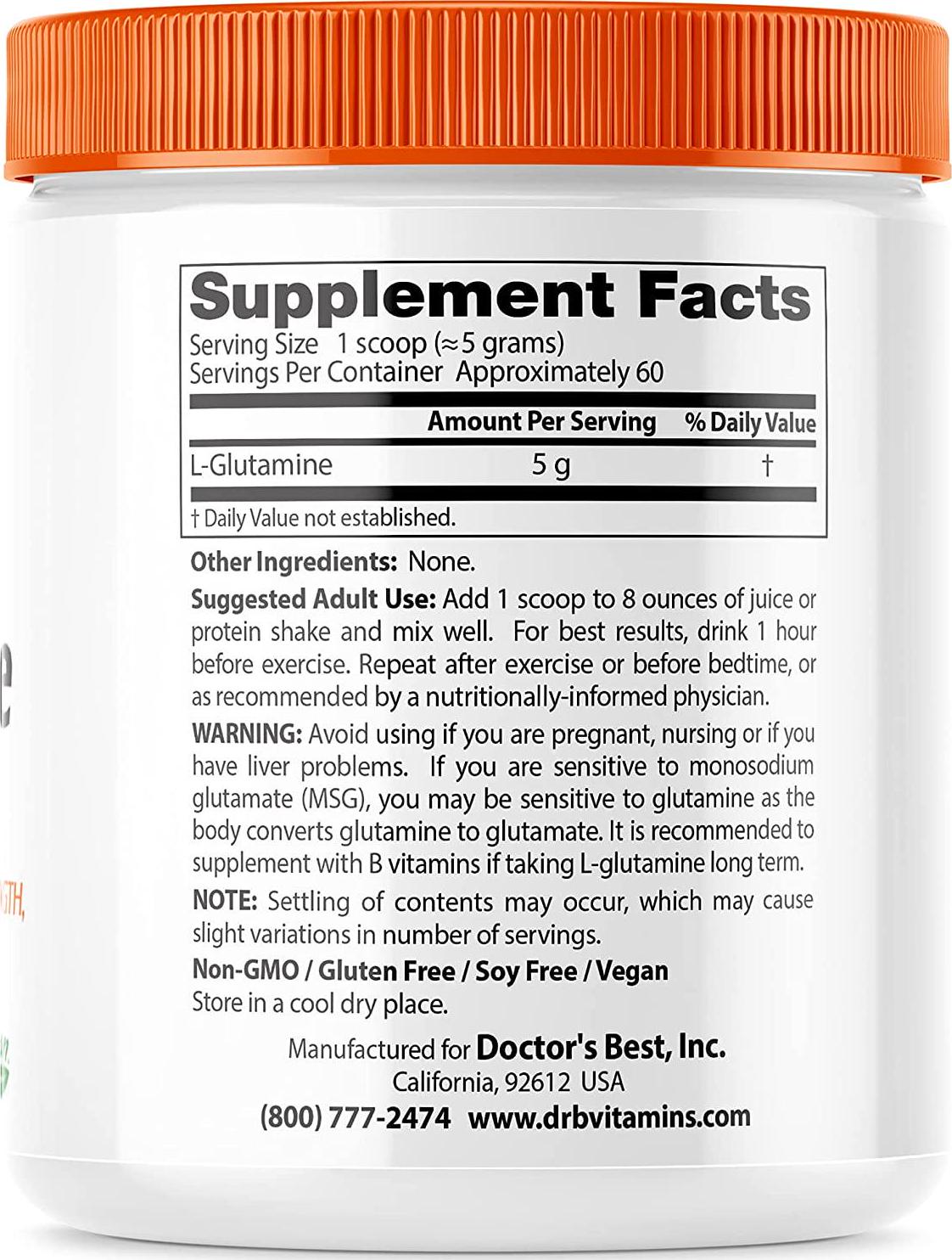 Doctor's Best Pure L-Glutamine Powder, 300g