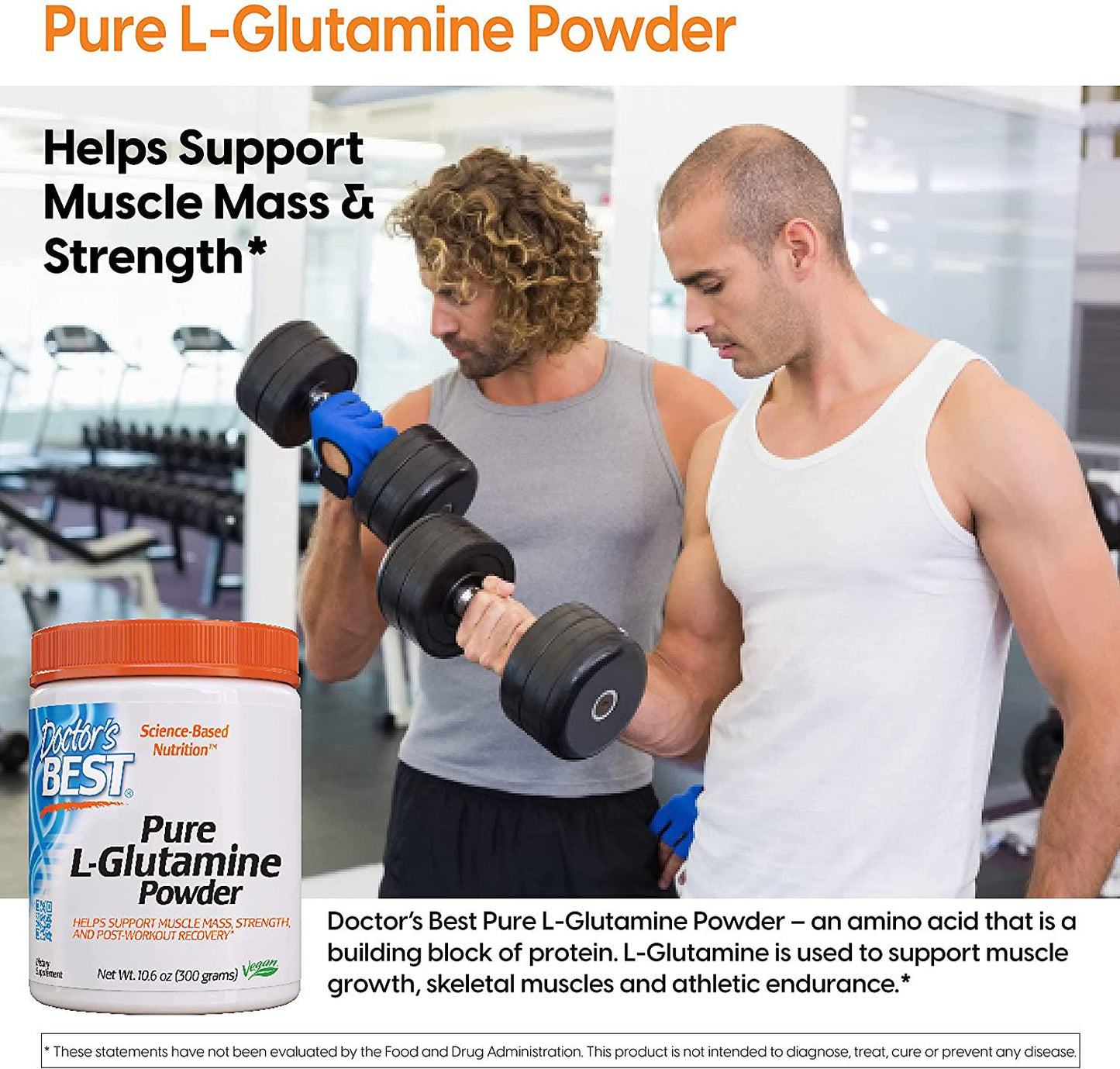 Doctor's Best Pure L-Glutamine Powder, 300g