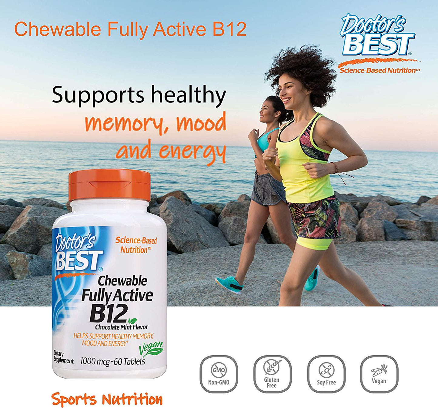 Doctor's Best Quick Melt Fully Active B12 Supplement, 1000 mcg, 60 Count