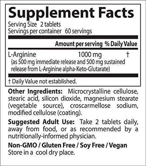 Doctor's Best Sustained Plus Immediate Release L-Arginine, Non-GMO, Vegan, Gluten and Soy Free, 500 mg, 120 Count
