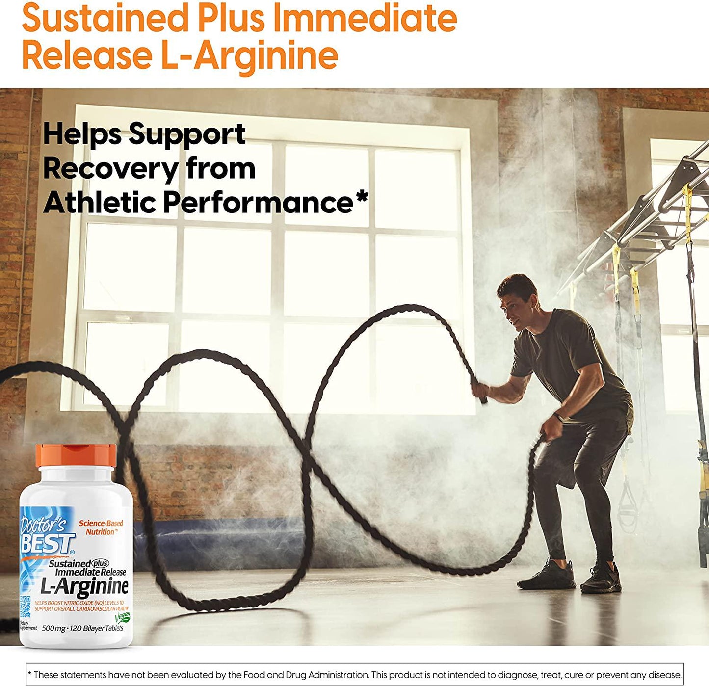 Doctor's Best Sustained Plus Immediate Release L-Arginine, Non-GMO, Vegan, Gluten and Soy Free, 500 mg, 120 Count