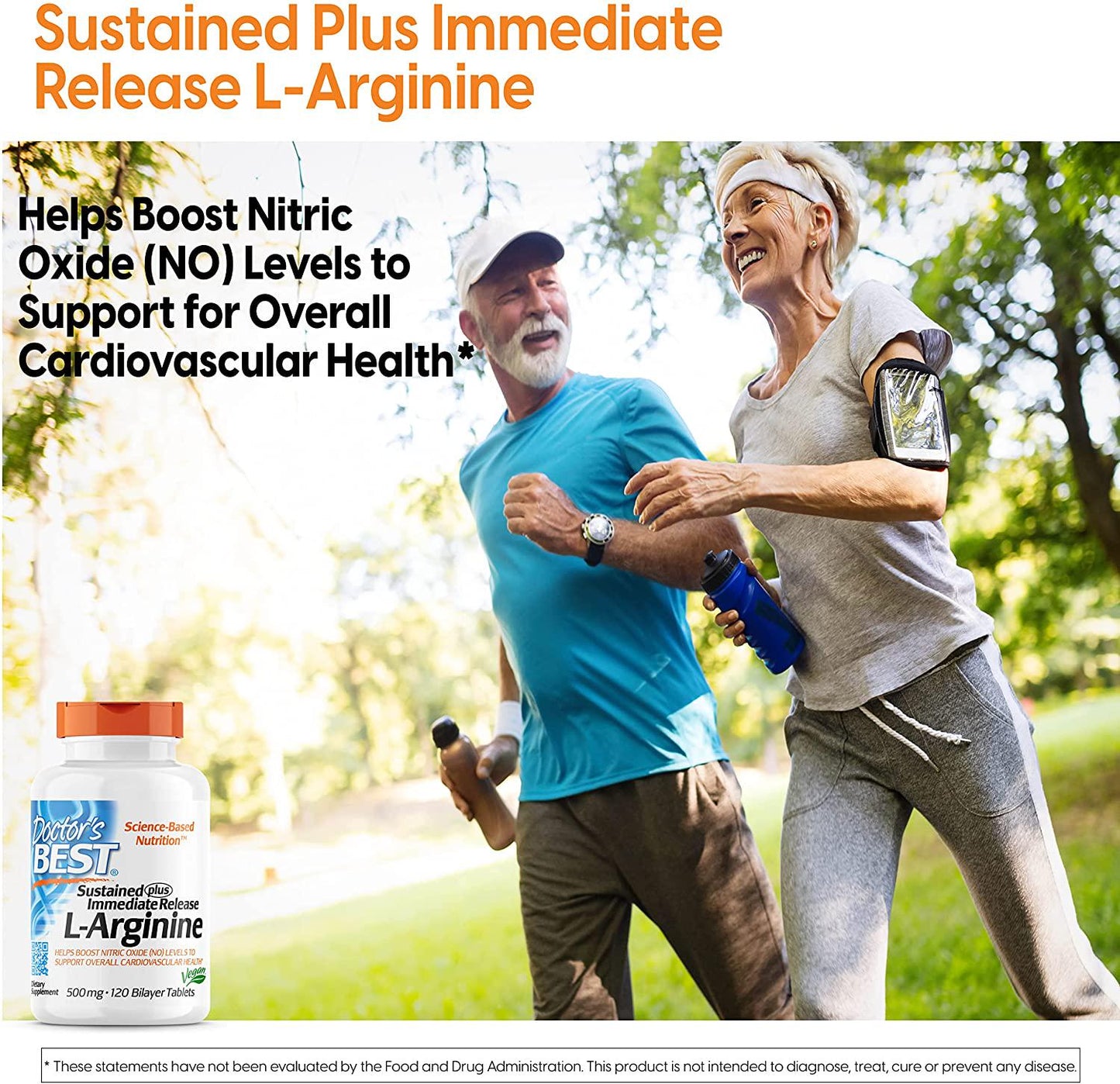 Doctor's Best Sustained Plus Immediate Release L-Arginine, Non-GMO, Vegan, Gluten and Soy Free, 500 mg, 120 Count
