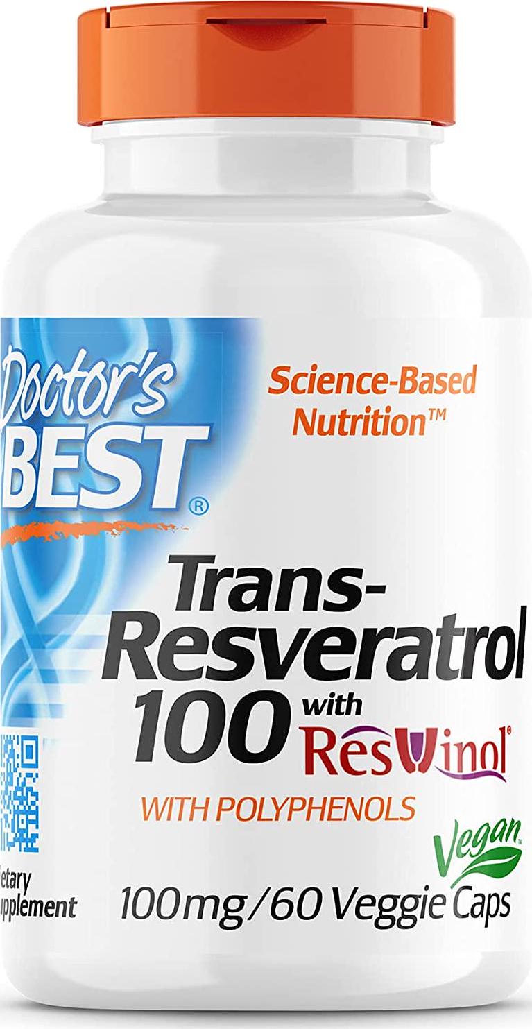 Doctor's Best, Trans-Resveratrol with ResVinol, Non-GMO, Vegan, Gluten Free, Soy Free, 100 mg, 60 Veggie Caps