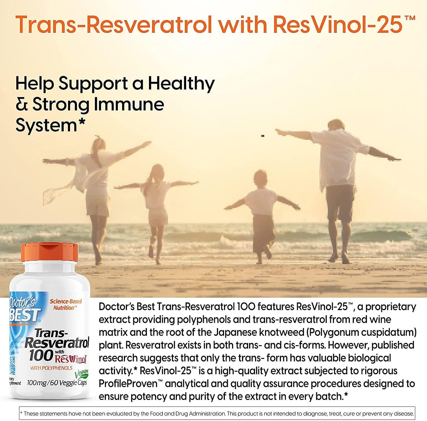 Doctor's Best, Trans-Resveratrol with ResVinol, Non-GMO, Vegan, Gluten Free, Soy Free, 100 mg, 60 Veggie Caps