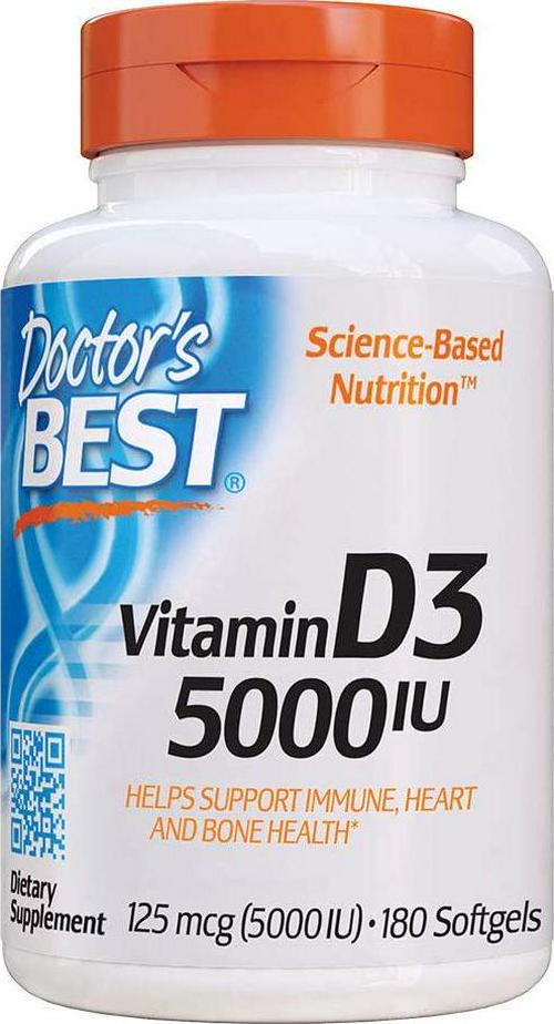 Doctor's Best Vitamin D3 5000IU, Non-GMO, Gluten Free, Soy Free, Regulates Immune Function, Supports Healthy Bones, 180 Softgels