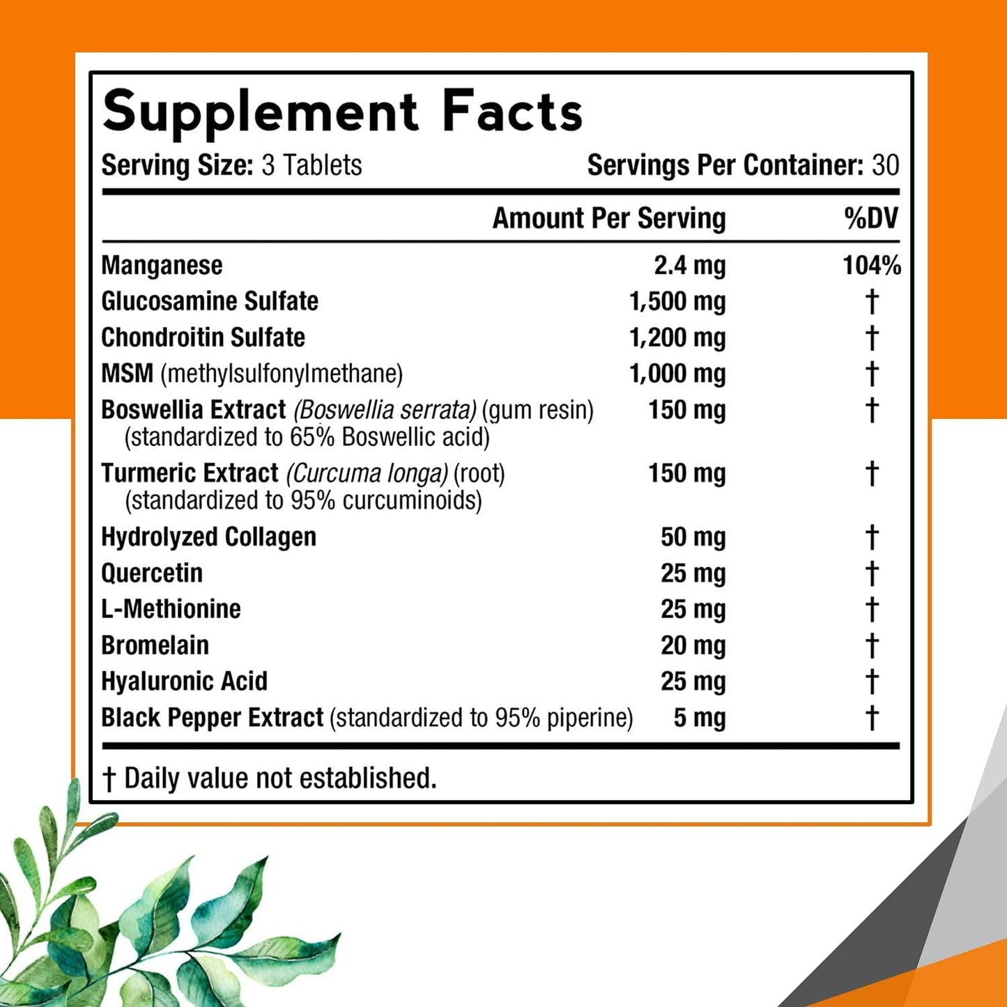 Doctor’s Recipes Complete Joint Support Glucosamine Chondroitin Turmeric MSM Quercetin for Inflammation, Pain, Discomfort, Men and Women, Black Pepper for High Absorption, No Shellfish Soy, 90 Tabs