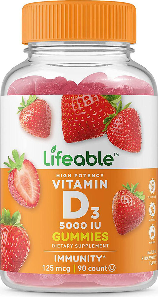 Doctors Finest Vitamin D 5000 IU High Potency Gummies – Tooth Friendly – Vegetarian, GMO-Free and Gluten Free – Great Tasting Mixed Berry Flavor Pectin Chews – Adult Dietary Supplement – 90 Jellies [45 Doses]
