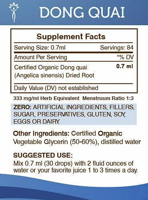 Dong Quai Tincture Alcohol-Free Liquid Extract, Organic Dong quai (Angelica sinensis) Dried Root (2 FL OZ)