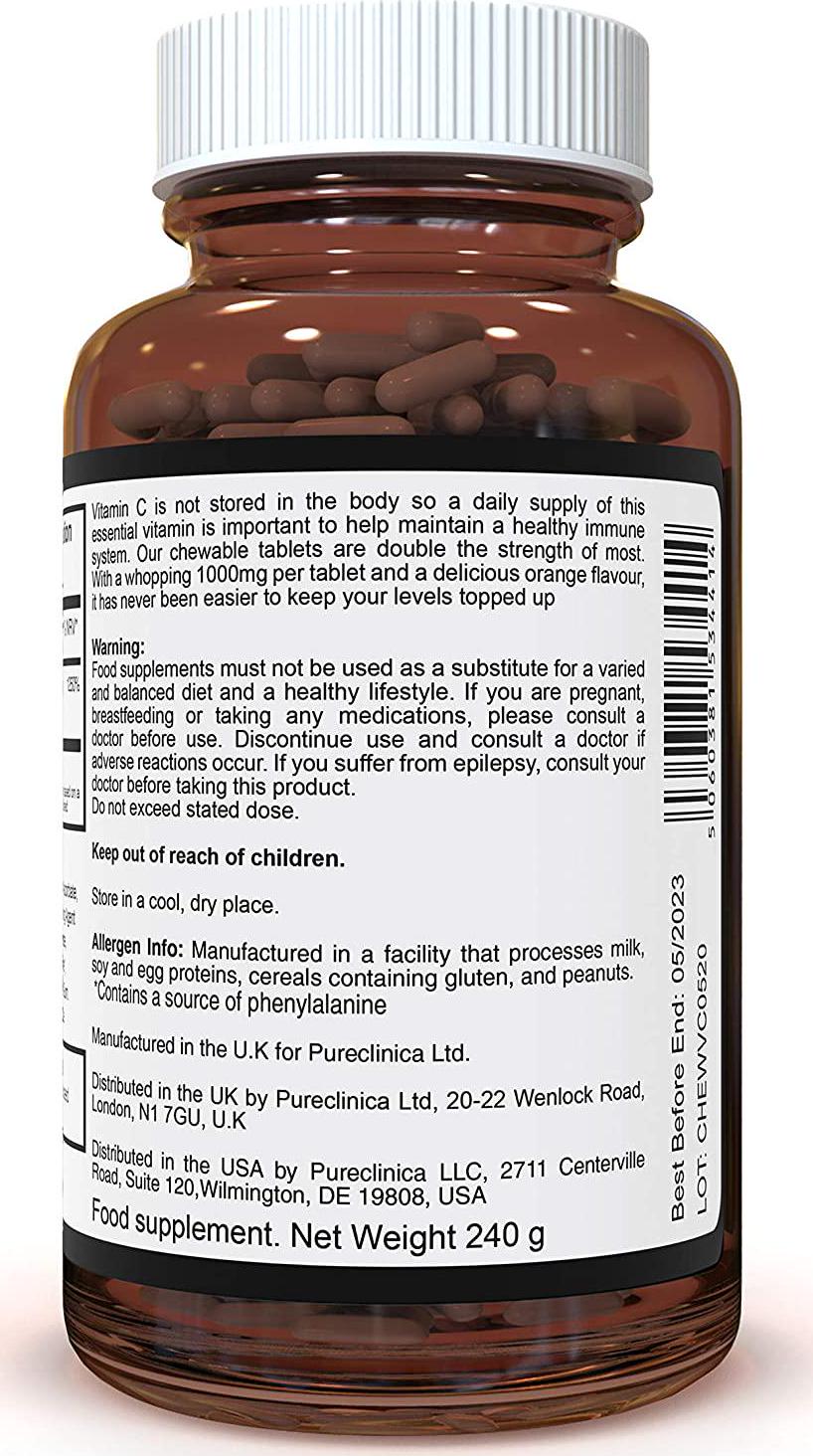 Double Strength Chewable Vitamin C 1000mg x 120 Tablets.SKU: CHEWVC
