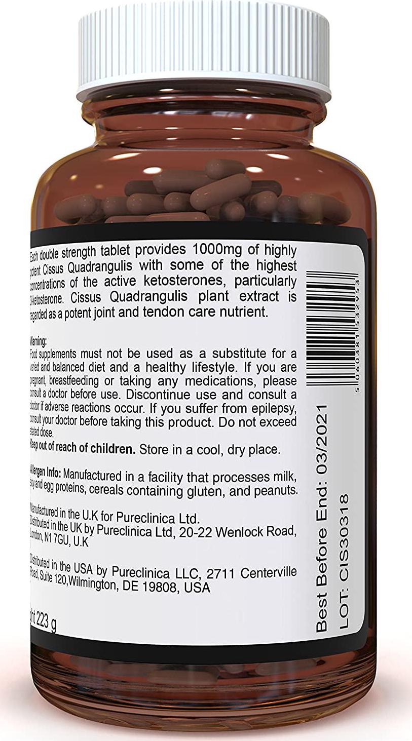 Double Strength Cissus Quadrangularis 1000mg x 1080 Veggie Capsules(6 Bottles of 180 Capsules). SKU: CISS3x6