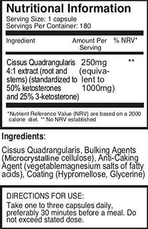 Double Strength Cissus Quadrangularis 1000mg x 1080 Veggie Capsules(6 Bottles of 180 Capsules). SKU: CISS3x6