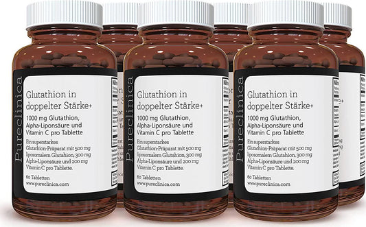 Double Strength Glutathione 500mg x 60 Tablets - 6 Bottles (360 Tablets Total) - 6 to 12 Months Supply. with Vitamin C and Alpha Lipoic Acid. Powerful Anti-oxidant and Skin Whitener. SKU: GLU3x6
