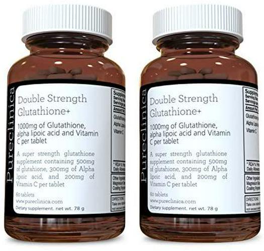 Double Strength Glutathione 500mg x 60 Tablets - 2 Bottles (120 Tablets). 500mg Reduced glutathione, 300mg Vitamin c, 200mg Alpha lipoic Acid. 200% Stronger Than Regular glutathione. SKU = GLU3x2
