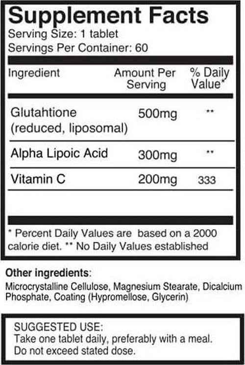 Double Strength Glutathione 500mg x 60 Tablets - 2 Bottles (120 Tablets). 500mg Reduced glutathione, 300mg Vitamin c, 200mg Alpha lipoic Acid. 200% Stronger Than Regular glutathione. SKU = GLU3x2